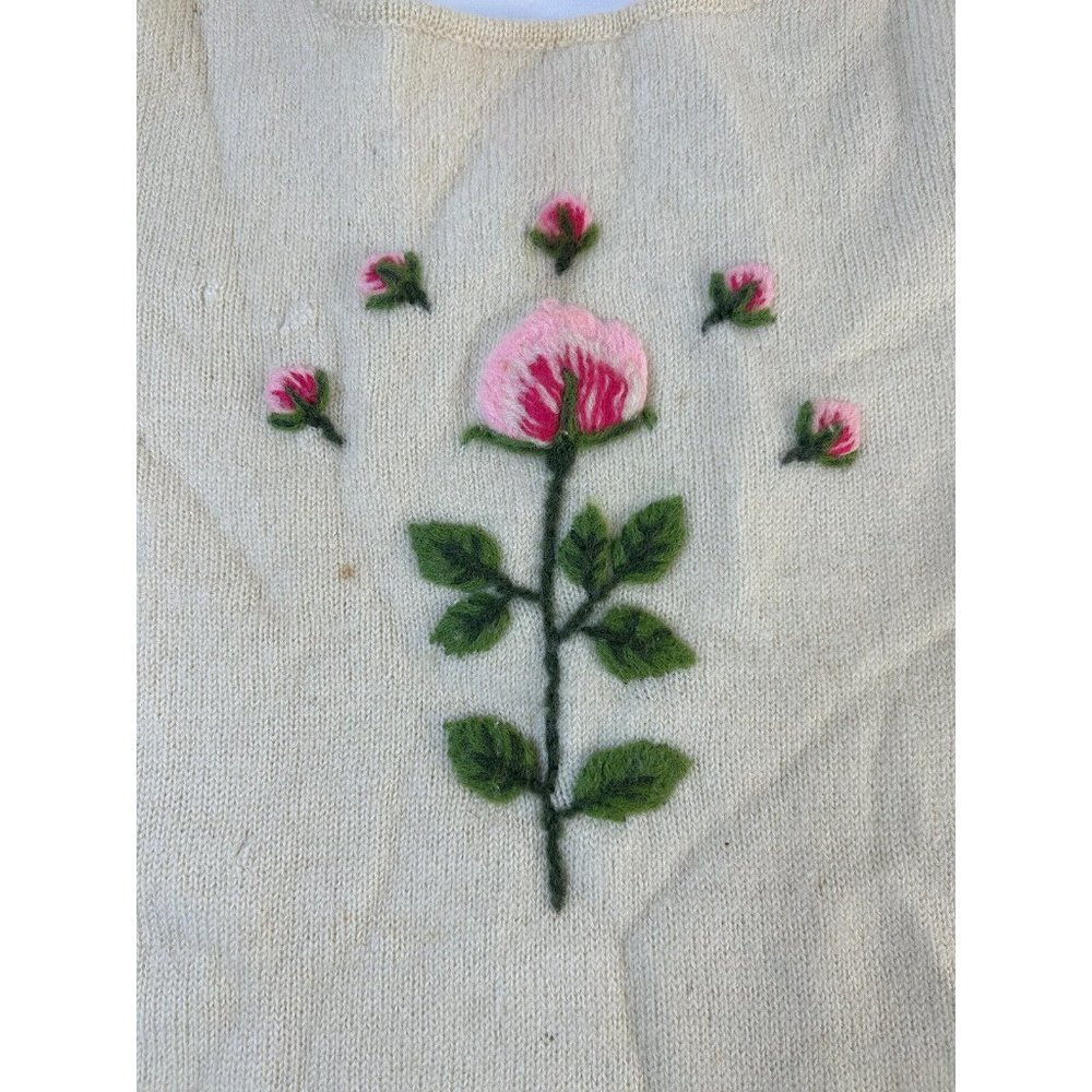 Vintage Wool Felted Yarn Country Floral Mini Micro Sweater Dress - Picture 6 of 11